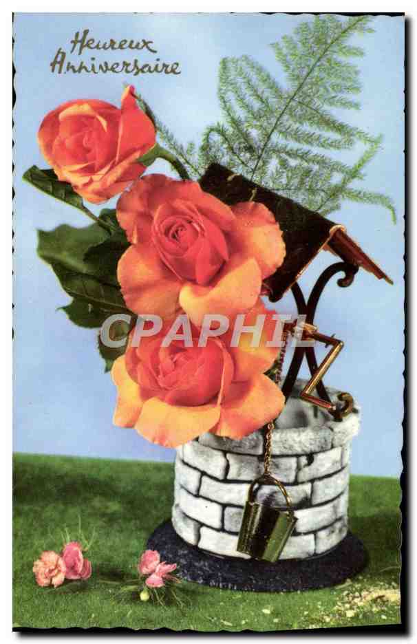 CPM Heureux Anniversaire Fleurs