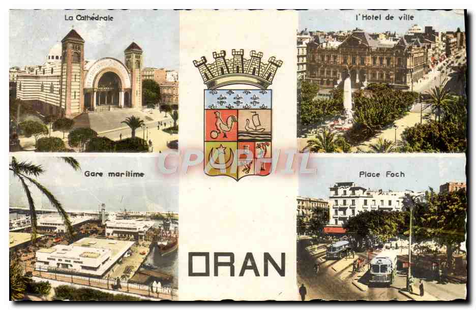 CPM Oran La cathedrale L'Hotel de ville Gare maritime Place Foch 