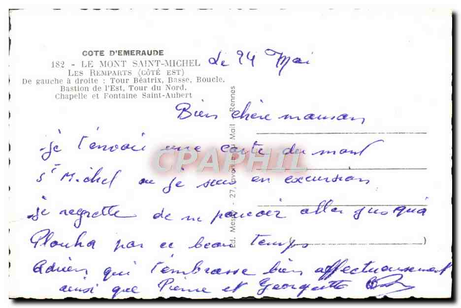CPM Le Mont Saint Michel Les remparts Tour Beatric Basse Boucle  — Verso