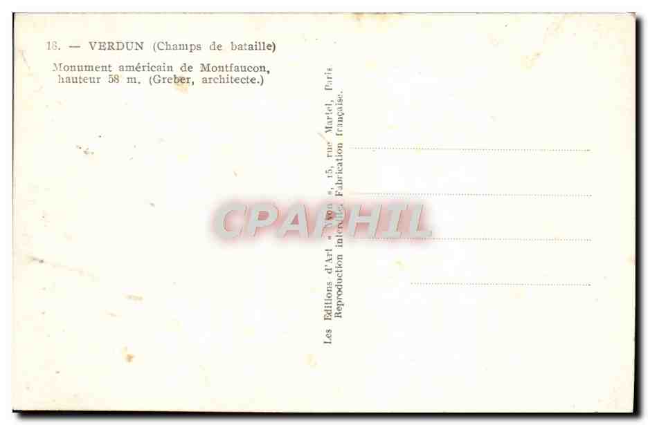 CPA Verdun Monument Americain De Montfaucon Militaria — Rückseite