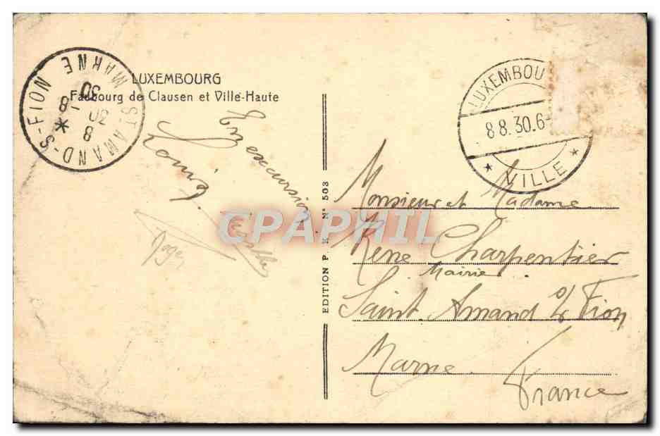 CPA Luxembourg Faubourg de Clausen et Ville haute  — Verso