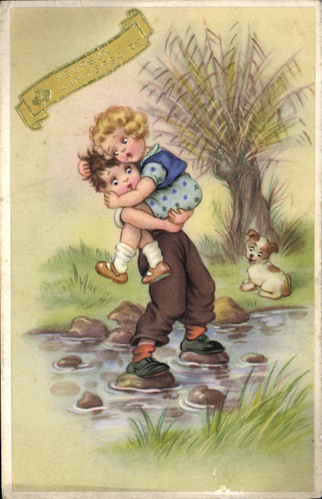 CPA Fantaisie Enfants Chien 