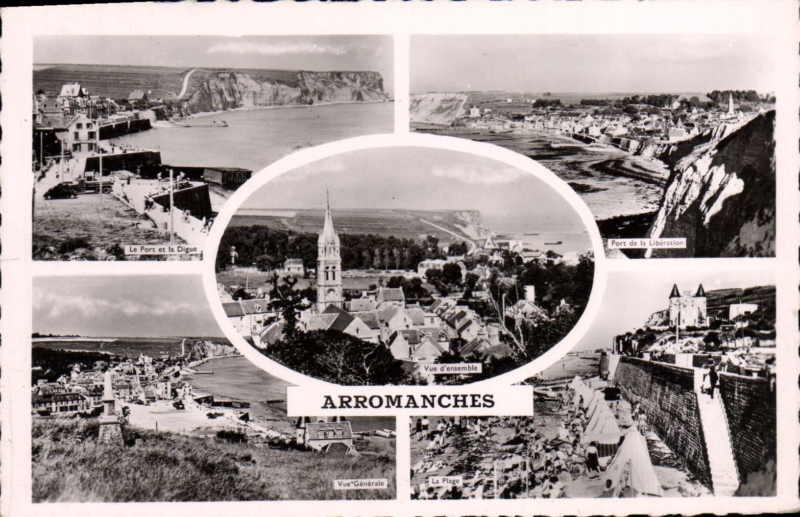Arromanches — Vue générale, le port, la digue, la plage et le port de la Libération — Éditions Gaby, Nantes