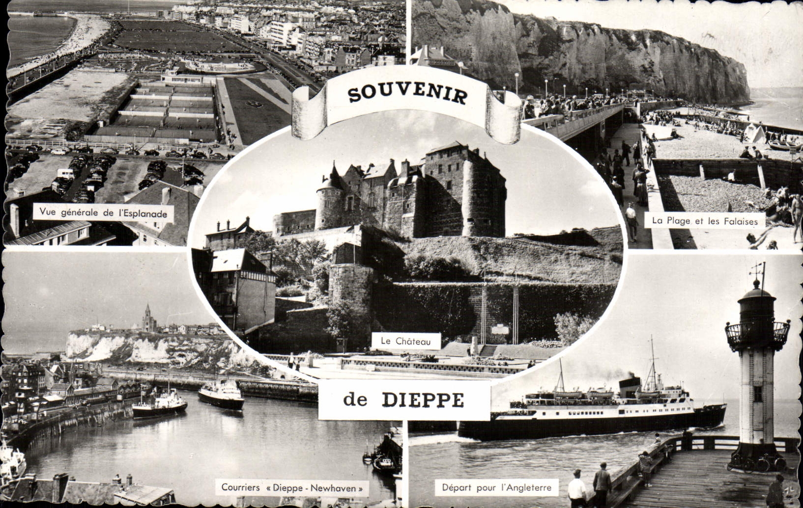 CPM Souvenir De Dieppe Vue generale de l'esplanade La plage et les falaises Courriers Dieppe Newhaven 
