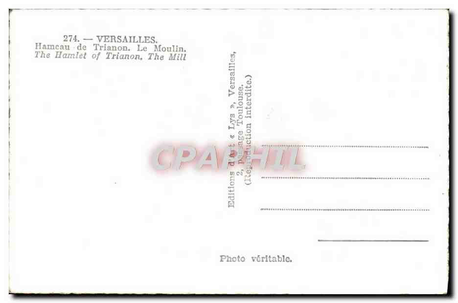 CPA Versailles Hameau De Trianon Le moulin — Verso