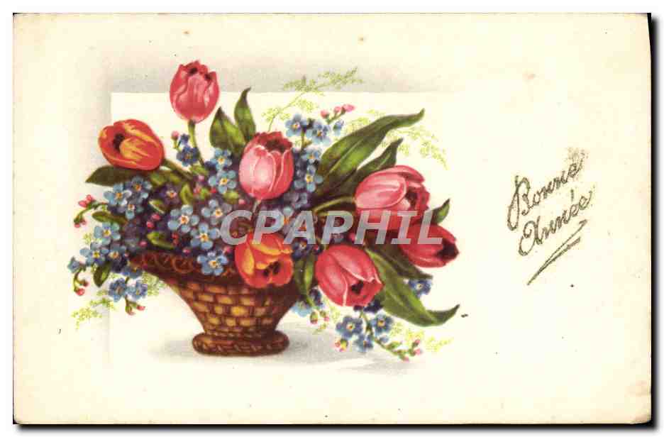 CPA Fantaisie Fleurs Bonne annee