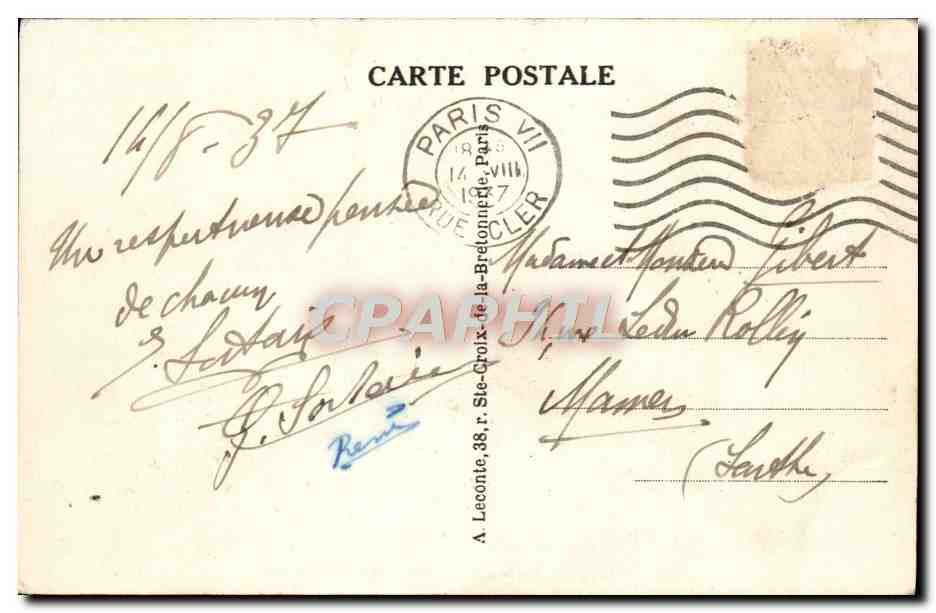 CPA Paris Avenue De I'Opera  — Rückseite