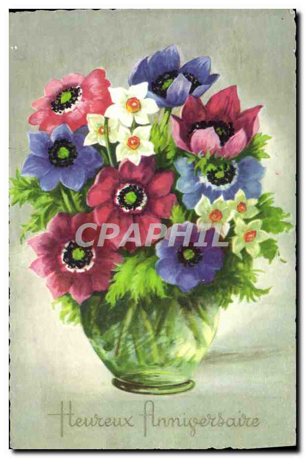 CPA Fantaisie Fleurs Heureux Anniversaire
