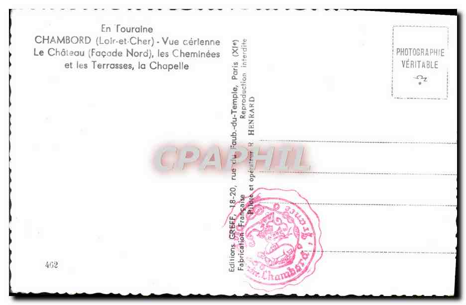 CPM Chambord Vue aerienne Le chateau les cheminees et les terrasses la chapelle — Verso