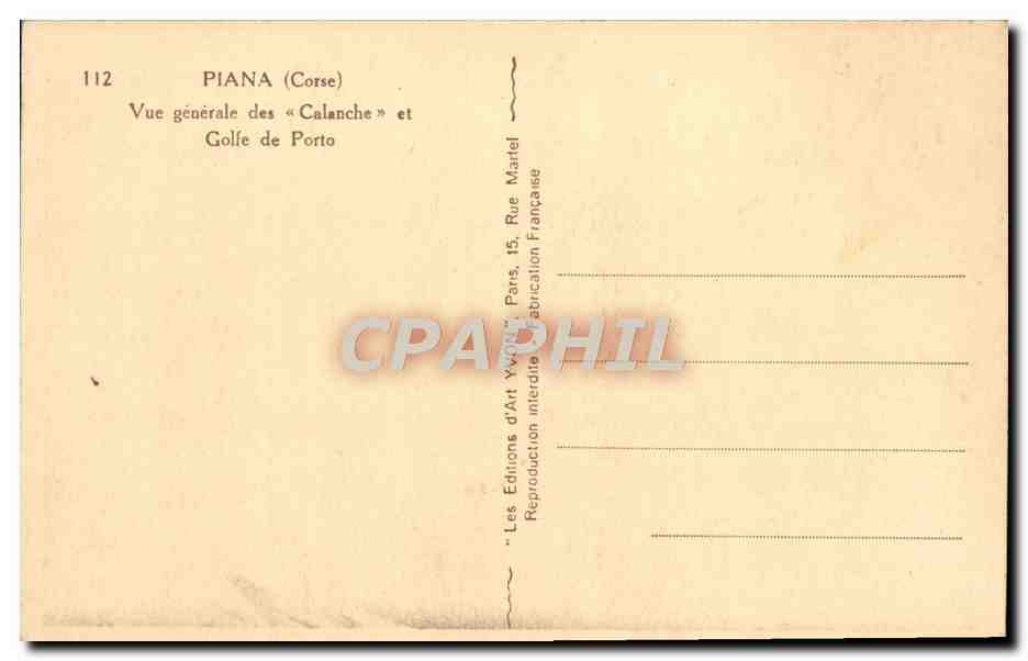CPA Piana Vue Generale Des Calanque Et Golfe De Porto — Rückseite