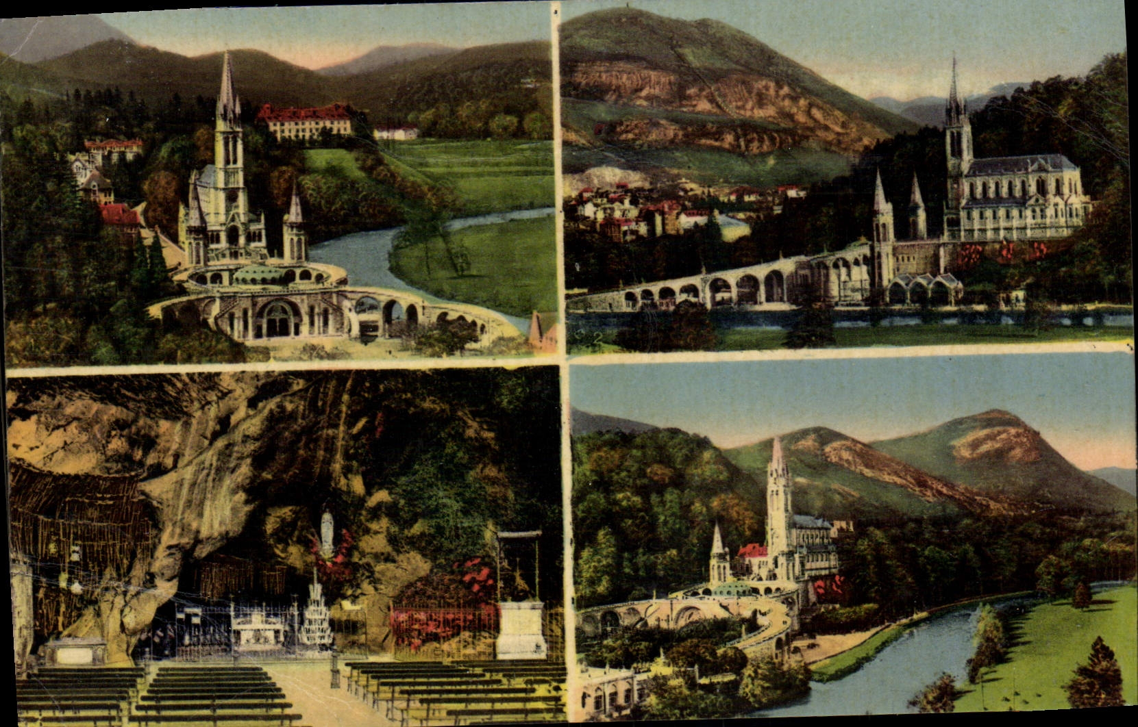 CPM Lourdes La basilique et les montagnes la grotte miraculeuse Le Gave 