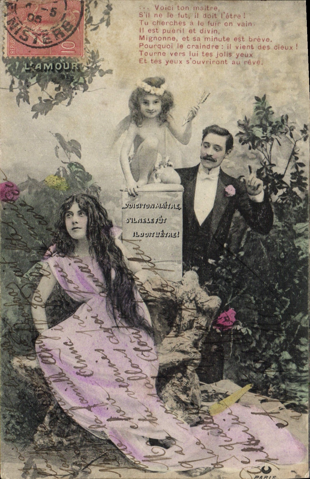 L'Amour — scène romantique avec couple et putto — éditeur L'Amour, Paris