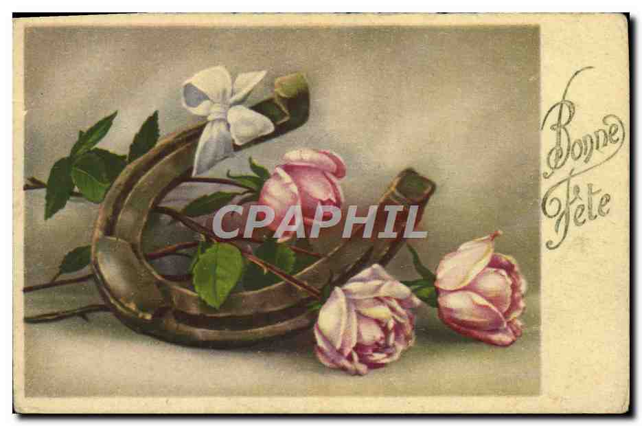 CPA Fantaisie Fleurs Fer a cheval Bonne Fete