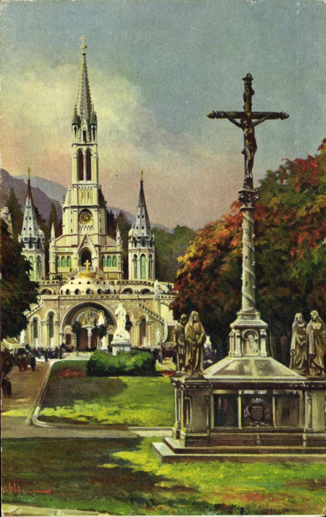 CPA Lourdes La Basilique Et Le Calvaire Breton