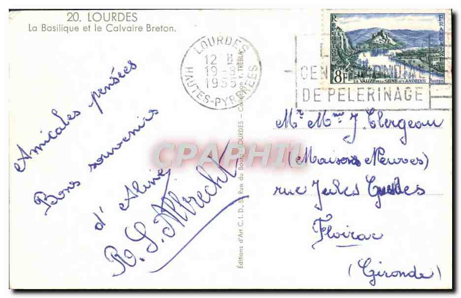 CPA Lourdes La Basilique Et Le Calvaire Breton — Verso