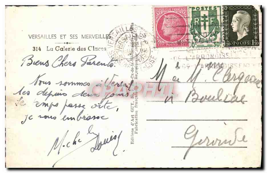 CPM Versailles La galerie des glaces — Verso