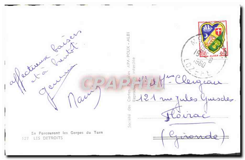 Gorges du Tarn — Les Détroits — Société des Cartes Postales APA-POUX interdite — Rückseite