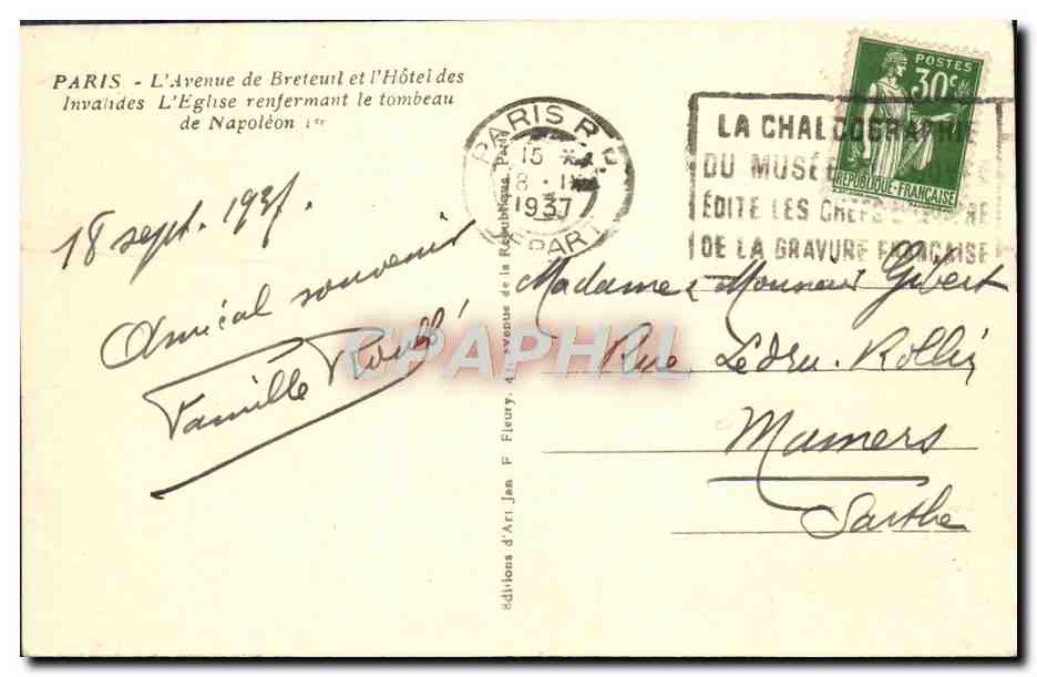 CPA Paris L'avenue De Breteuil Et I'Hotel Des Invalides L'eglise renfermant le tombeau de Napoleon 1er — Rückseite