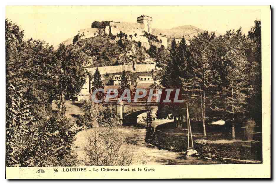 CPA Lourdes Le Chateau Fort et le Gave