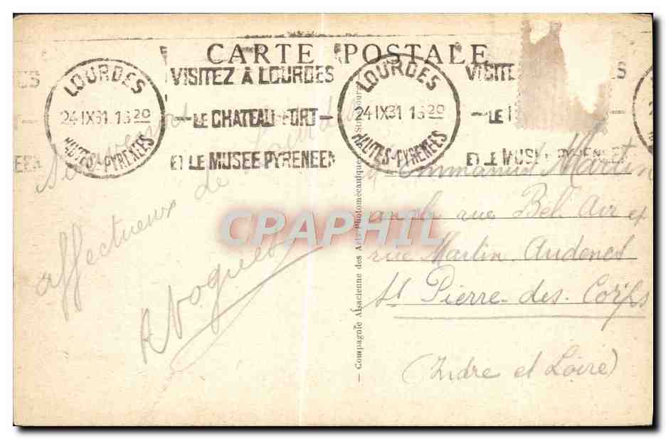 CPA Lourdes Le Chateau Fort et les Montagnes — Verso