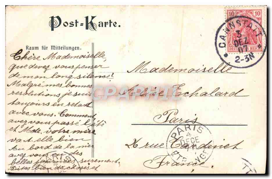 CPA Die Neue Kathol Liebfrauen Kirche in Cannstatt  — Rückseite