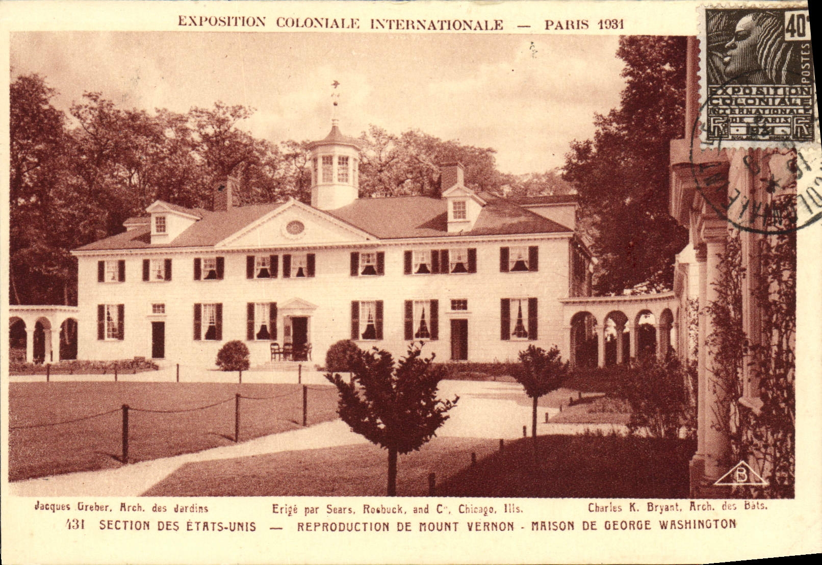 Reproduction de Mount Vernon — Maison de George Washington — Exposition Coloniale Internationale — Paris 1931 — Section des États-Unis