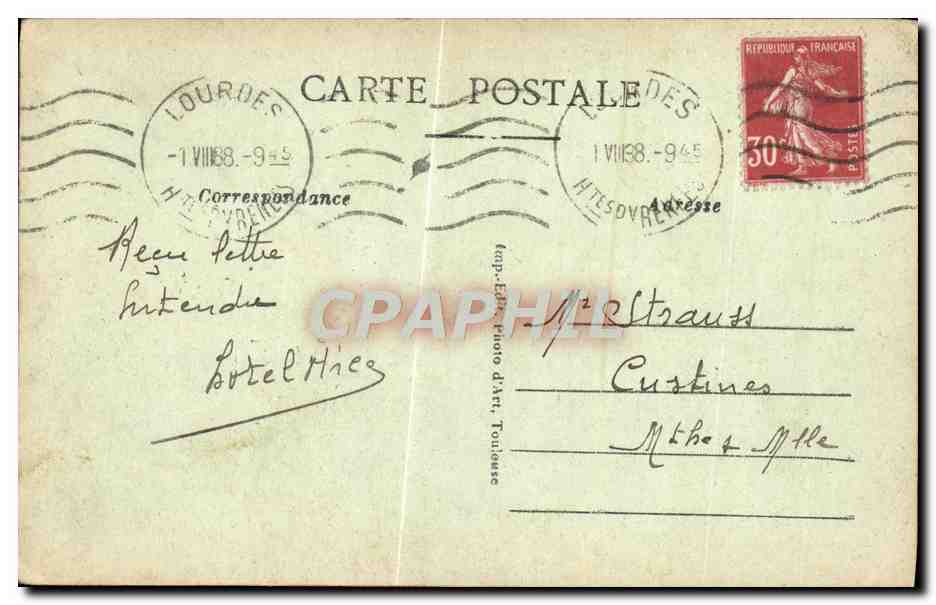 CPA Lourdes Le Lac — Verso