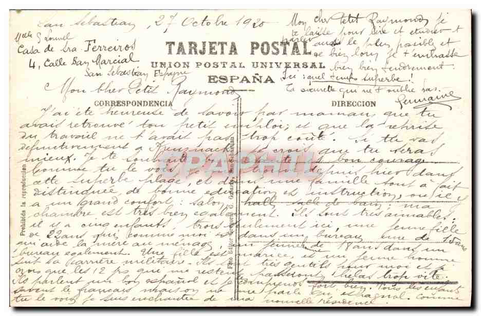 CPA San Sebastian Puente de Maria Cristine — Rückseite