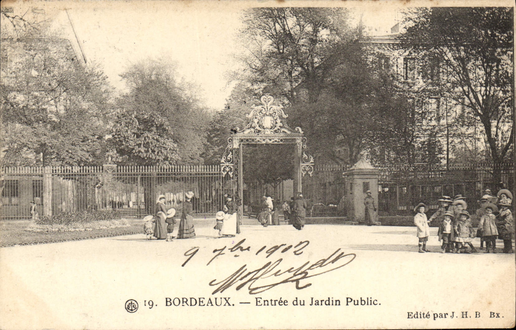 Bordeaux — Entrée du Jardin Public — Édité par J.H.B. Bx.