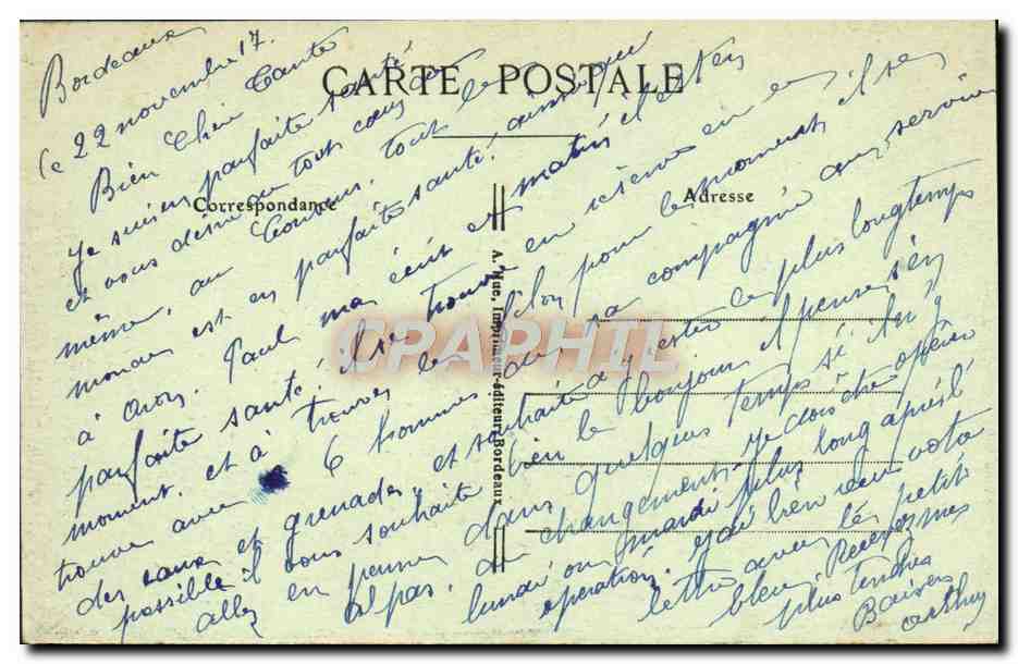 CPA Bordeaux Place de la Comedie Vue Prise des allees de Tourny — Verso