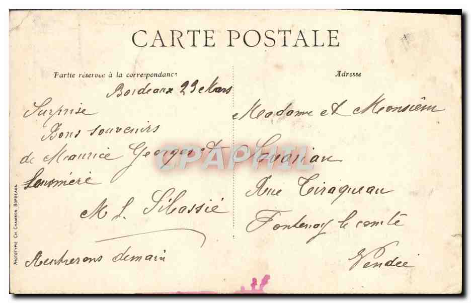 CPA Bordeaux Le Pont — Verso