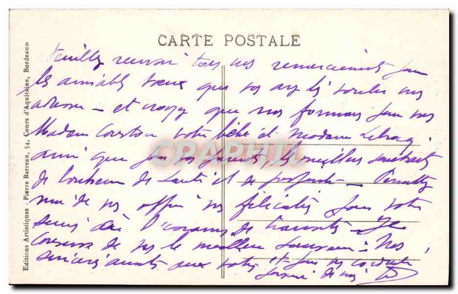 CPA Bordeaux La Rade Bateaux — Verso