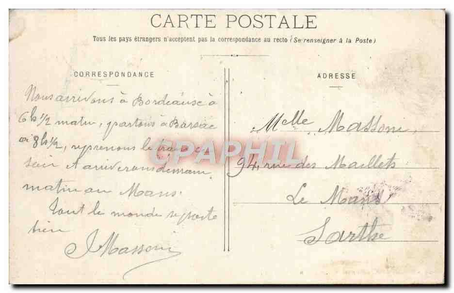 CPA Bordeaux Monument des Girondins — Verso