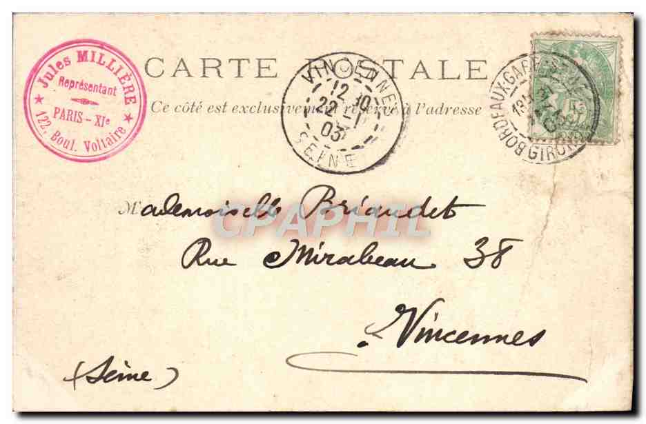 CPA Bordeaux La Place de la Comedie — Verso