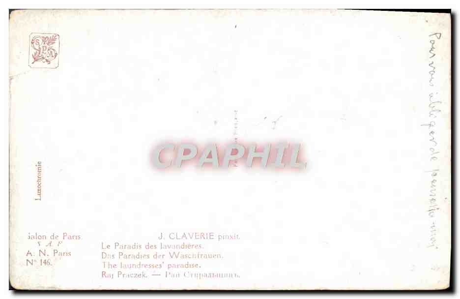 CPA J Claverie Le paradis des lavandieres  — Rückseite