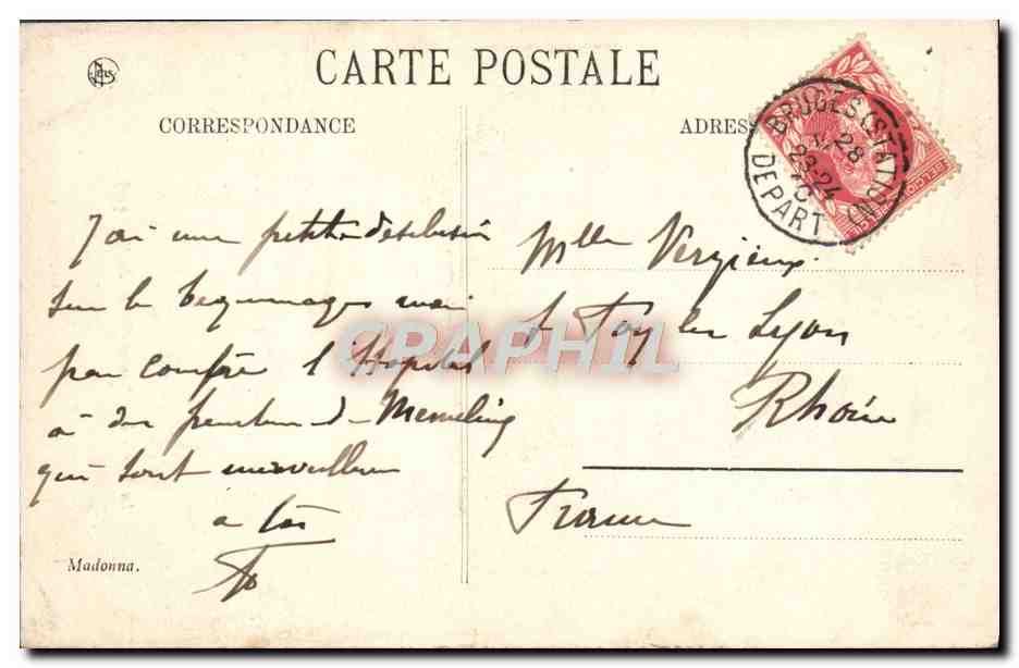 CPA La Vierge a la Pomme Bruges Hopital Saint Jean  — Verso