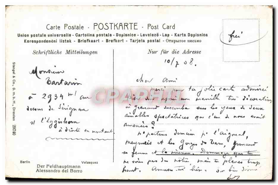 CPA Der Fedhauptmann Alessandro del Borro  — Verso