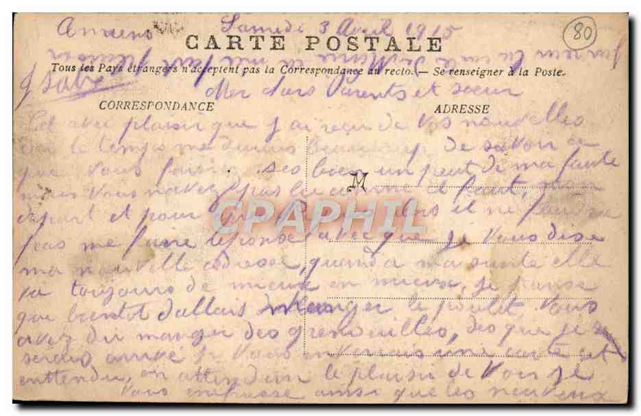 CPA Amiens L'Hotel de Ville  — Rückseite