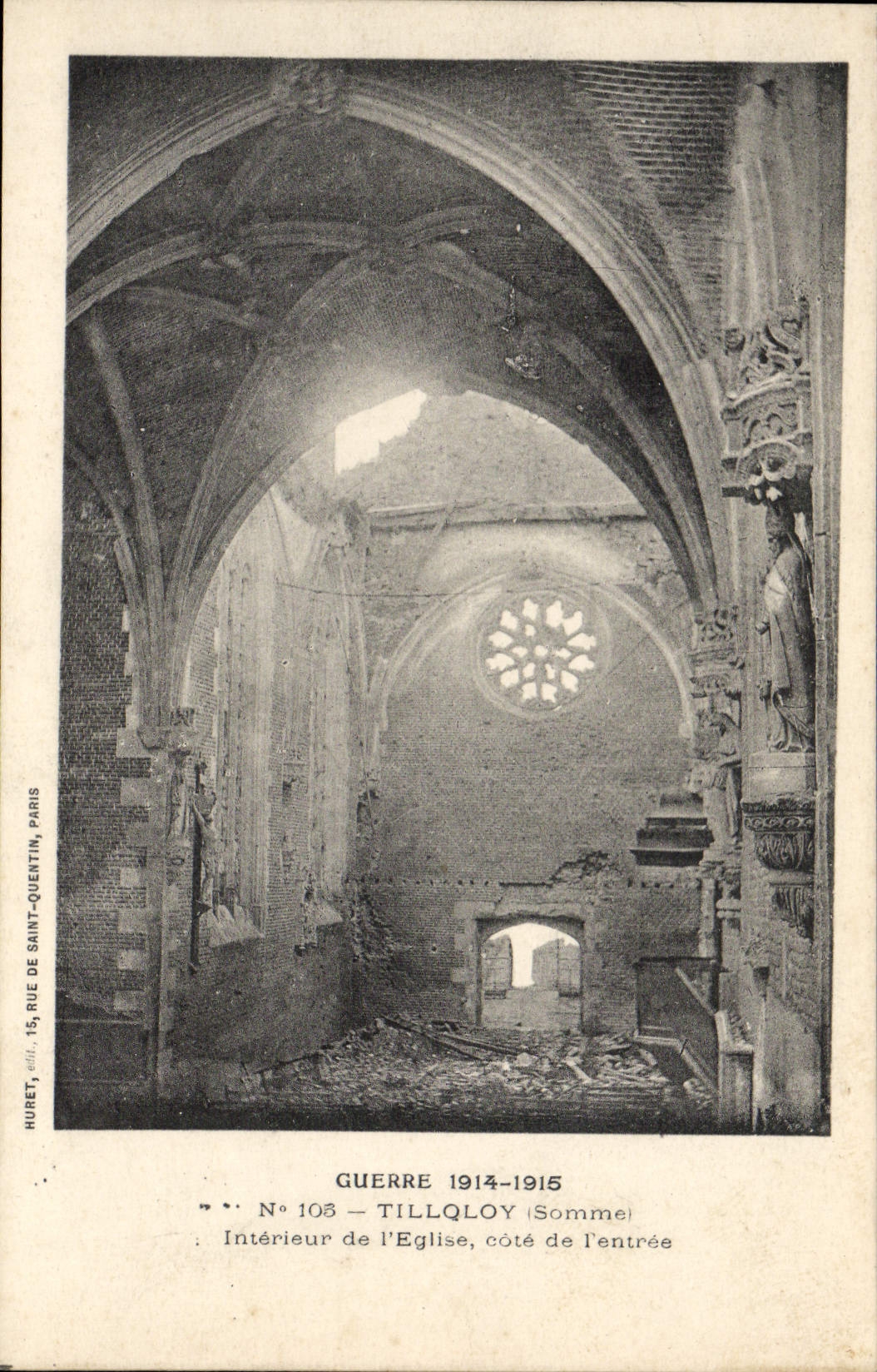 Intérieur de l'église de Tillqloy — ruines après la guerre 1914-1915 — Huret, Paris