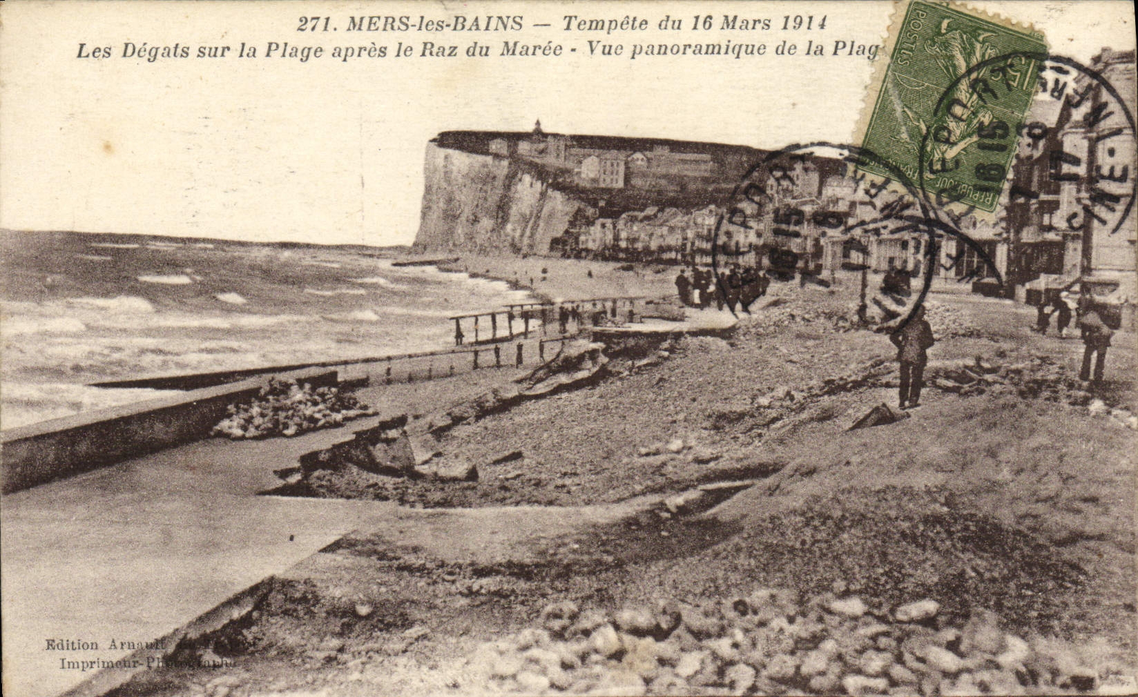 MERS-les-BAINS — Tempête du 16 Mars 1914 — Vue panoramique de la Plage après le Raz du Marée