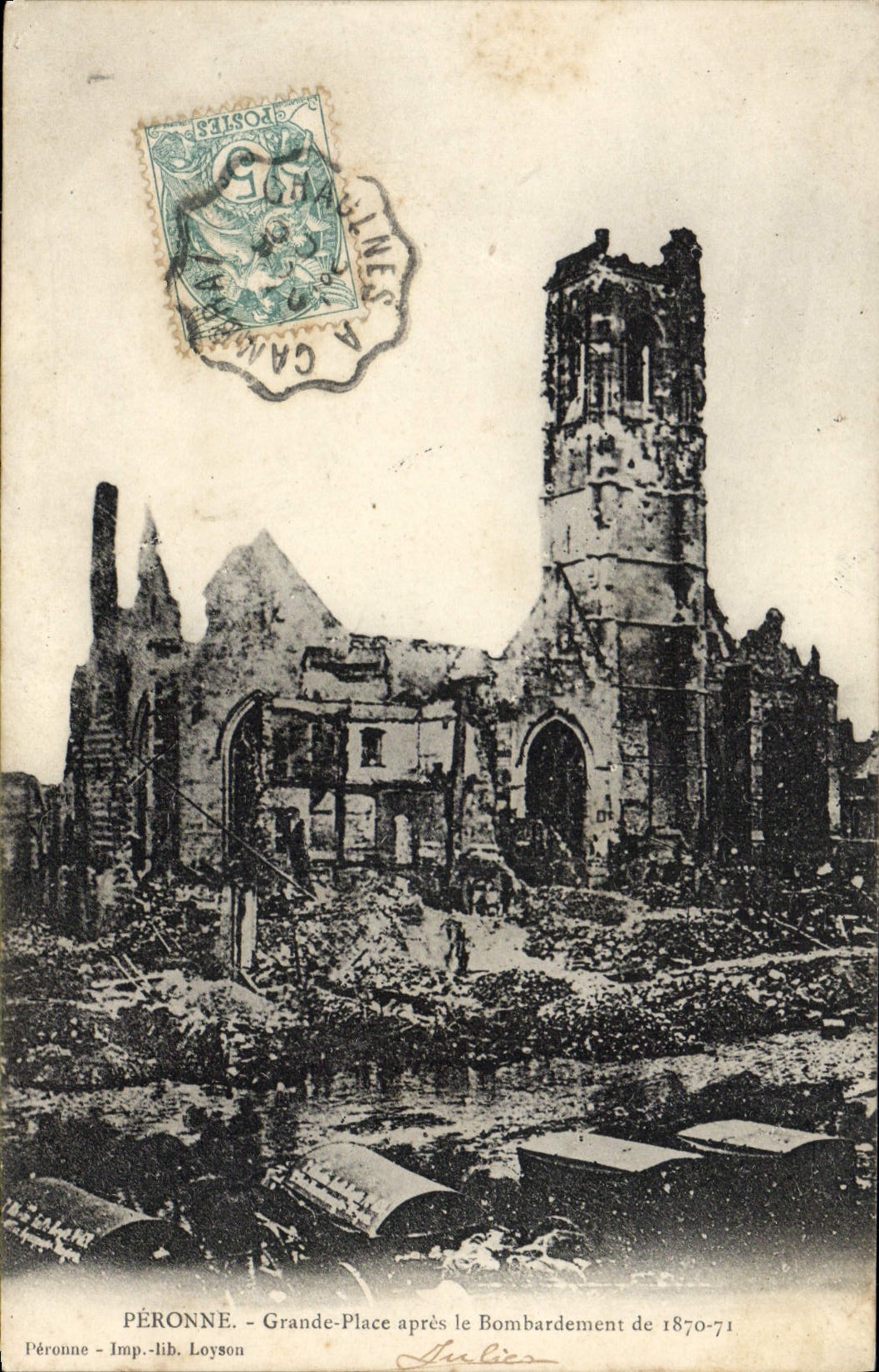 CPA Peronne Grande Place apres le Bombardement de 1870 1871 Militaria