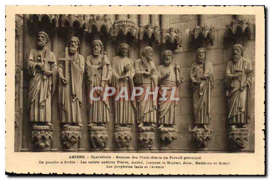 CPA Amiens Cathedrale Statues des Pieds droits du portail principal
