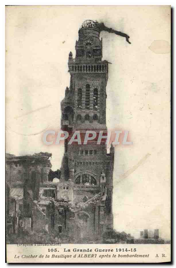 CPA Le Clocher de la Basilique d'Albert apres le bombardement 