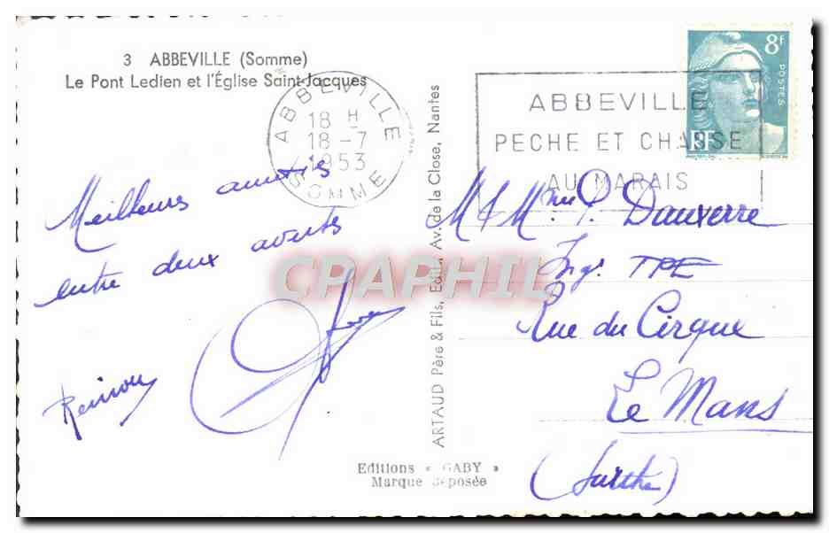 CPM Abbeville Le Pont Ledien et l'Eglise Saint Jacques  — Rückseite