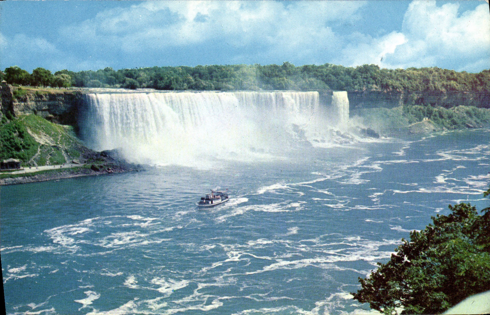 CPM The American Falls as Viewed from the Canadian Side showing the Maid of the Mist on and of its frequent trips 