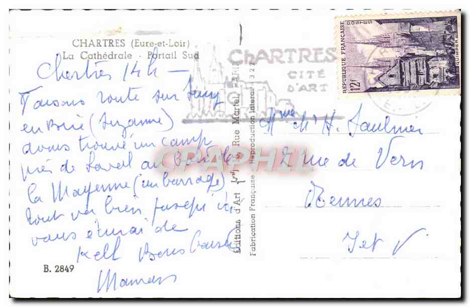 CPM Chartres a Cathedrale Portail Sud  — Verso