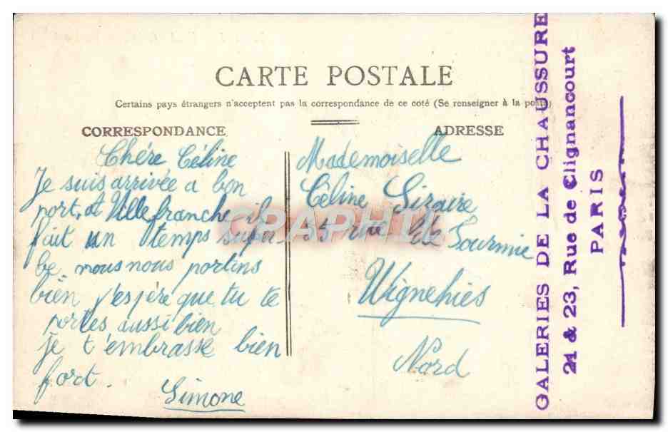 CPA Villefranche Le Port — Rückseite