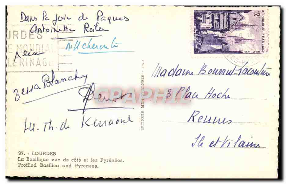 CPA Lourdes La Basilique vu de cote et les Pyrenees  — Verso