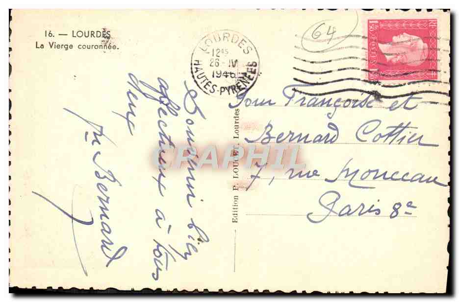 CPA Lourdes La Vierge Couronnee — Verso