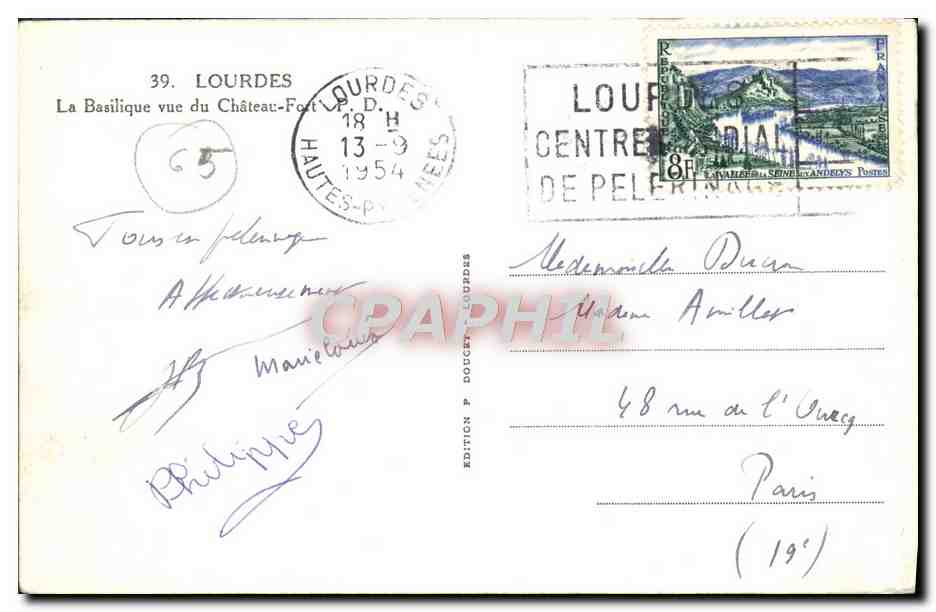 Lourdes — La Basilique vue du Château-Fort — Édition P. Doucet — Achterkant
